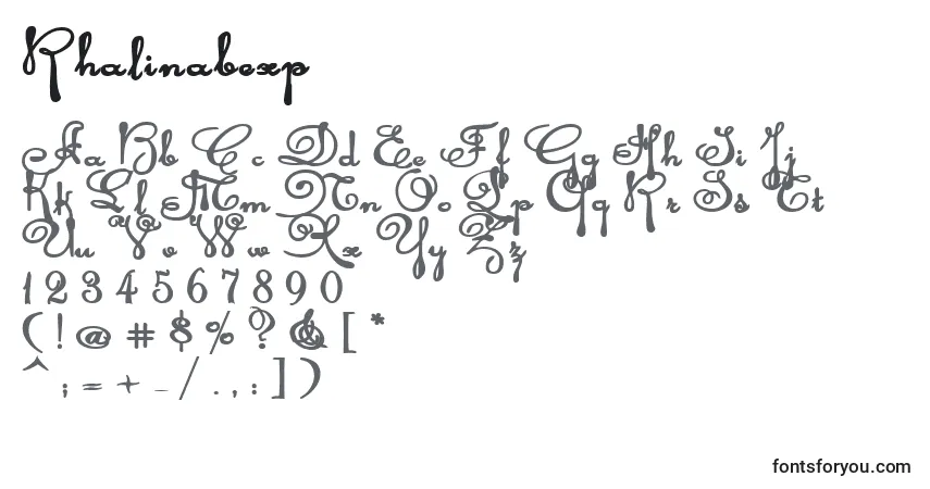 Czcionka Rhalinabexp – alfabet, cyfry, specjalne znaki
