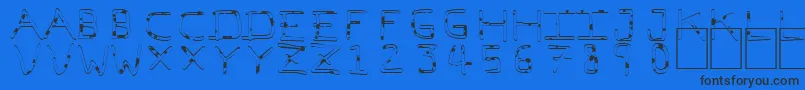 PfVeryverybadfont7Liquid-Schriftart – Schwarze Schriften auf blauem Hintergrund