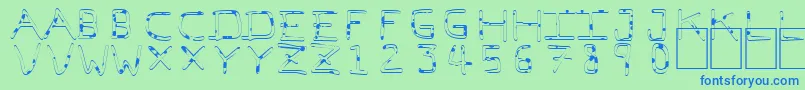 PfVeryverybadfont7Liquid-fontti – siniset fontit vihreällä taustalla