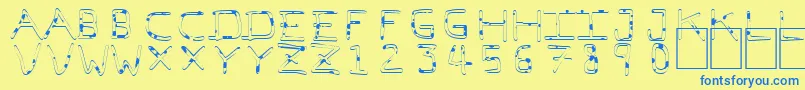 PfVeryverybadfont7Liquid-fontti – siniset fontit keltaisella taustalla