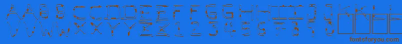フォントPfVeryverybadfont7Liquid – 茶色の文字が青い背景にあります。