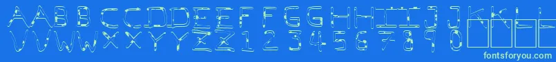 フォントPfVeryverybadfont7Liquid – 青い背景に緑のフォント