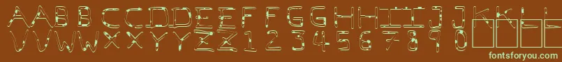 フォントPfVeryverybadfont7Liquid – 緑色の文字が茶色の背景にあります。