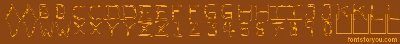 PfVeryverybadfont7Liquid-fontti – oranssit fontit ruskealla taustalla