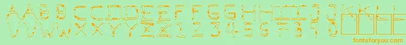 フォントPfVeryverybadfont7Liquid – オレンジの文字が緑の背景にあります。