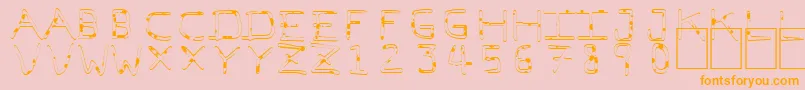 フォントPfVeryverybadfont7Liquid – オレンジの文字がピンクの背景にあります。