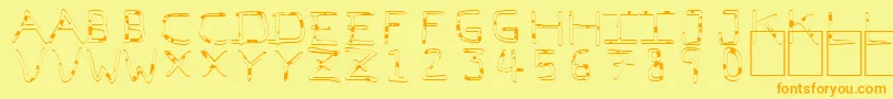 PfVeryverybadfont7Liquid-Schriftart – Orangefarbene Schriften auf gelbem Hintergrund