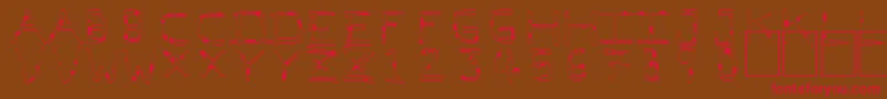 フォントPfVeryverybadfont7Liquid – 赤い文字が茶色の背景にあります。