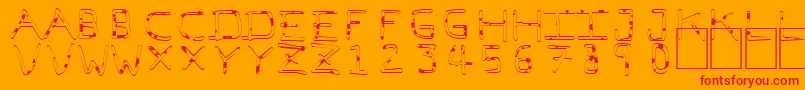 Czcionka PfVeryverybadfont7Liquid – czerwone czcionki na pomarańczowym tle