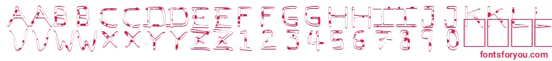 フォントPfVeryverybadfont7Liquid – 白い背景に赤い文字