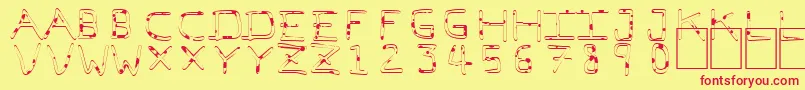 PfVeryverybadfont7Liquid-Schriftart – Rote Schriften auf gelbem Hintergrund