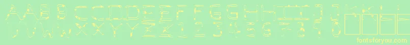 フォントPfVeryverybadfont7Liquid – 黄色の文字が緑の背景にあります