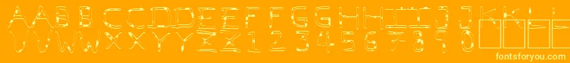 PfVeryverybadfont7Liquid-fontti – keltaiset fontit oranssilla taustalla