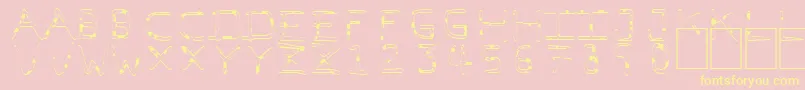 PfVeryverybadfont7Liquid-fontti – keltaiset fontit vaaleanpunaisella taustalla