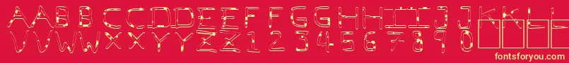 PfVeryverybadfont7Liquid-fontti – keltaiset fontit punaisella taustalla