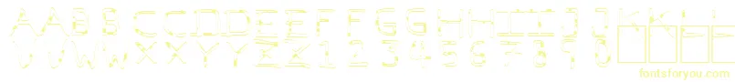 PfVeryverybadfont7Liquid-Schriftart – Gelbe Schriften auf weißem Hintergrund