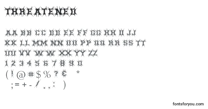 Czcionka Threatened – alfabet, cyfry, specjalne znaki