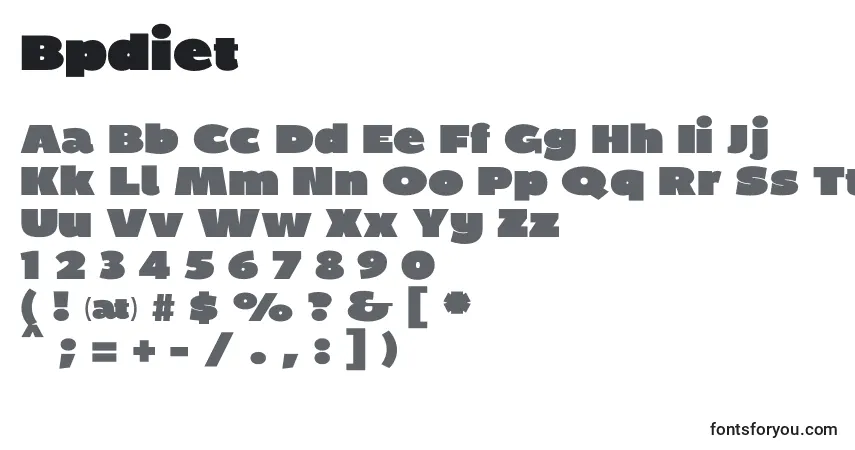 Fuente Bpdiet - alfabeto, números, caracteres especiales