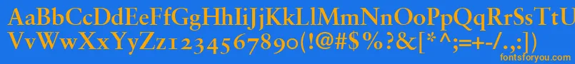 SabonBoldOldstyleFigures-Schriftart – Orangefarbene Schriften auf blauem Hintergrund