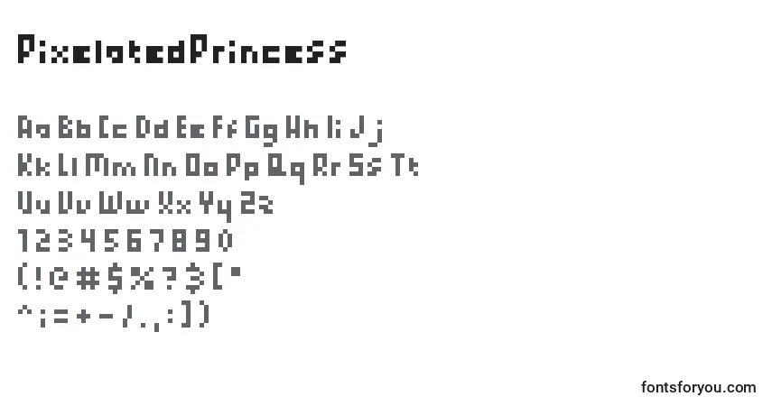 Schriftart PixelatedPrincess – Alphabet, Zahlen, spezielle Symbole