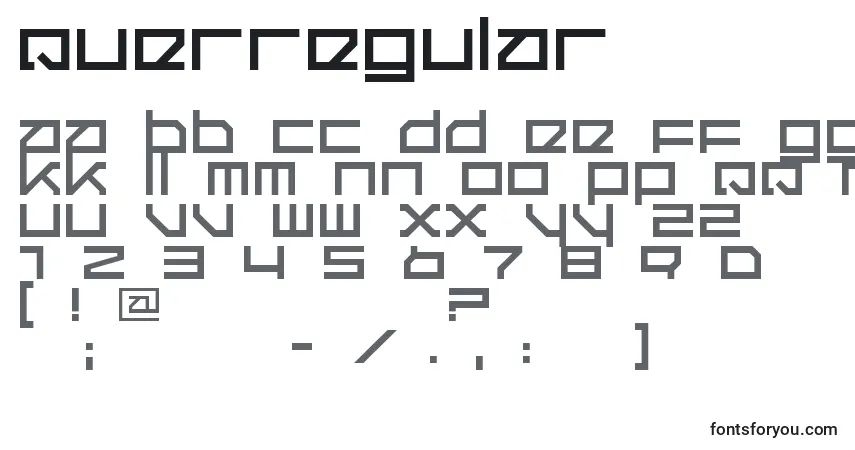 Czcionka QuerRegular – alfabet, cyfry, specjalne znaki