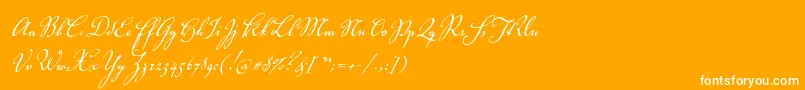 Weitere Informationen zur VolutascriptproRegular-Schriftart VolutascriptproRegular-Schriftart – Weiße Schriften auf orangefarbenem Hintergrund