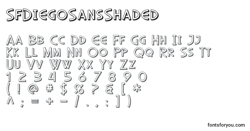 Шрифт SfDiegoSansShaded – алфавит, цифры, специальные символы