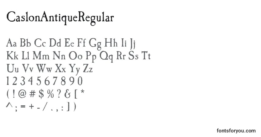 Schriftart CaslonAntiqueRegular – Alphabet, Zahlen, spezielle Symbole