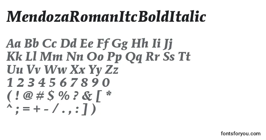 Шрифт MendozaRomanItcBoldItalic – алфавит, цифры, специальные символы
