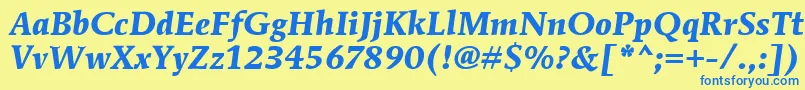 フォントMendozaRomanItcBoldItalic – 青い文字が黄色の背景にあります。