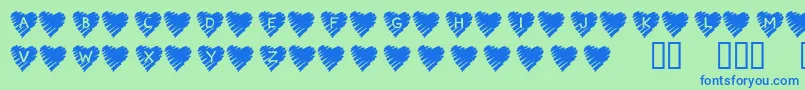 KrScribbleHeart-fontti – siniset fontit vihreällä taustalla