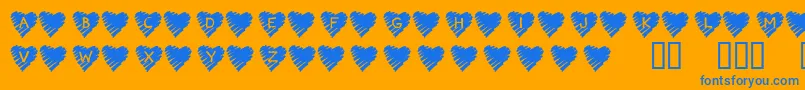 フォントKrScribbleHeart – オレンジの背景に青い文字
