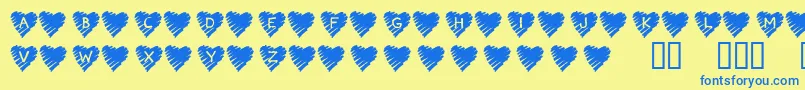 Fonte KrScribbleHeart – fontes azuis em um fundo amarelo