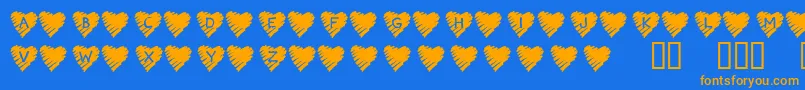 Fonte KrScribbleHeart – fontes laranjas em um fundo azul