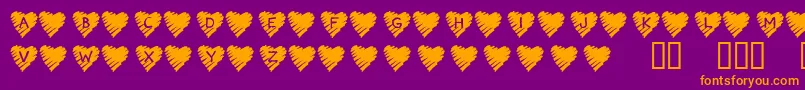 フォントKrScribbleHeart – 紫色の背景にオレンジのフォント