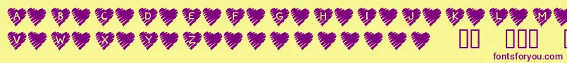 フォントKrScribbleHeart – 紫色のフォント、黄色の背景