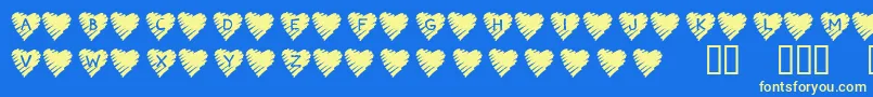 KrScribbleHeart Font – Yellow Fonts on Blue Background