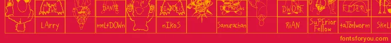 Fonte SparksScrapbook – fontes laranjas em um fundo vermelho