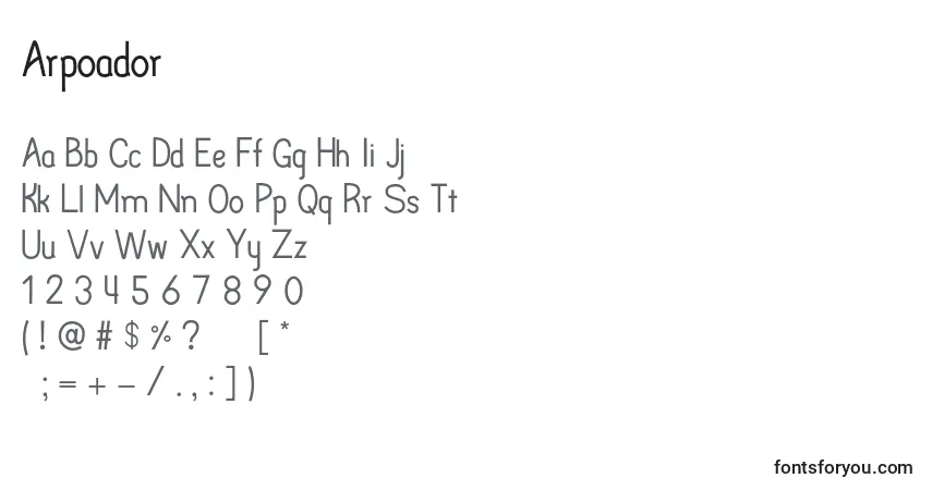 Czcionka Arpoador – alfabet, cyfry, specjalne znaki