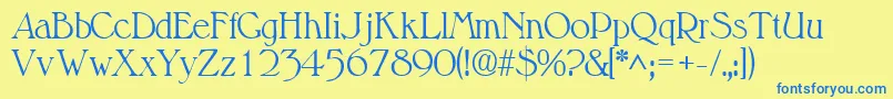 フォントValitsskRegular – 青い文字が黄色の背景にあります。