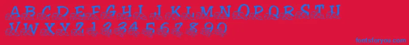 LmsLindalicious-Schriftart – Blaue Schriften auf rotem Hintergrund