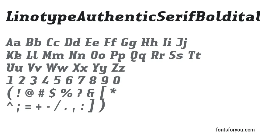 Шрифт LinotypeAuthenticSerifBolditalic – алфавит, цифры, специальные символы