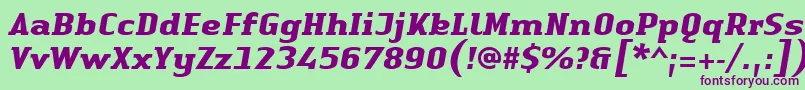 LinotypeAuthenticSerifBolditalic-Schriftart – Violette Schriften auf grünem Hintergrund