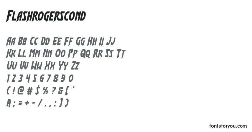 Czcionka Flashrogerscond – alfabet, cyfry, specjalne znaki