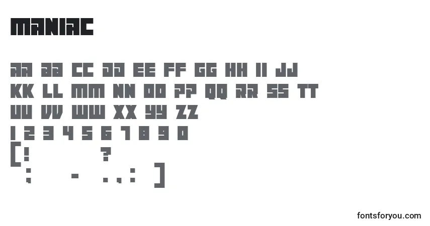 Schriftart Maniac – Alphabet, Zahlen, spezielle Symbole