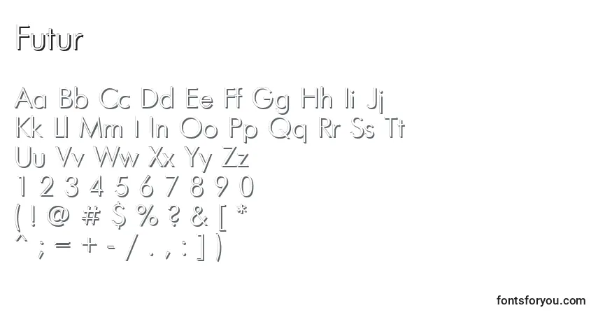 Schriftart Futur – Alphabet, Zahlen, spezielle Symbole