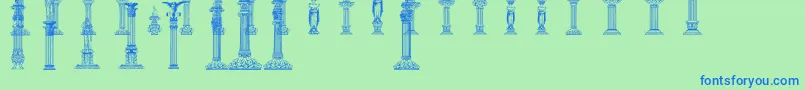 Fonte Columns – fontes azuis em um fundo verde