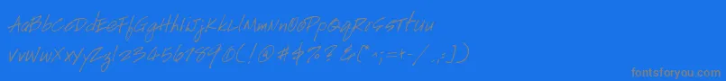 Fonte GeHandyscript – fontes cinzas em um fundo azul