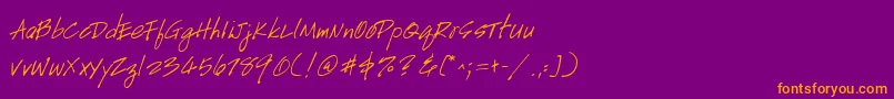 GeHandyscript-fontti – oranssit fontit violetilla taustalla