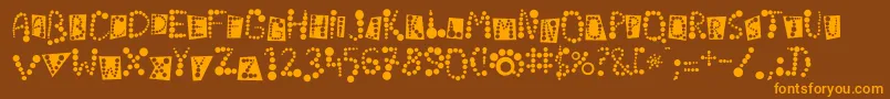 フォントLinotypekropki – オレンジ色の文字が茶色の背景にあります。